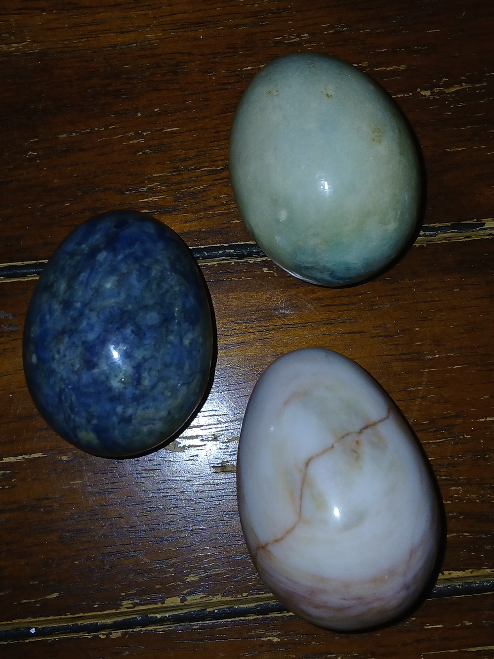 Polished Decorative Stone Eggs - Set of 3 (Blue, Green, Cream)
